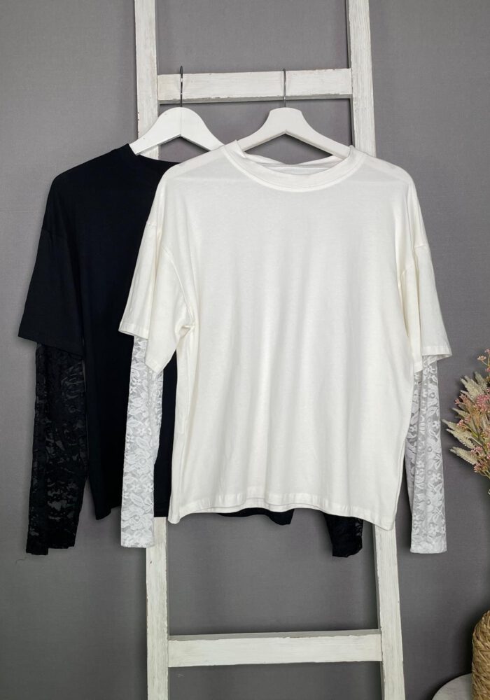 Lockeres Shirt mit Spitzenärmeln
