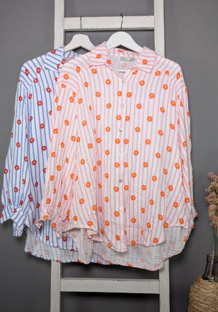 Musselinbluse mit Streifen & Blumen