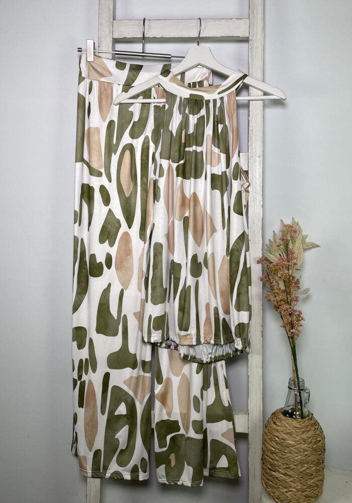 Gemusterte Travel Stoff Hose khaki/beige