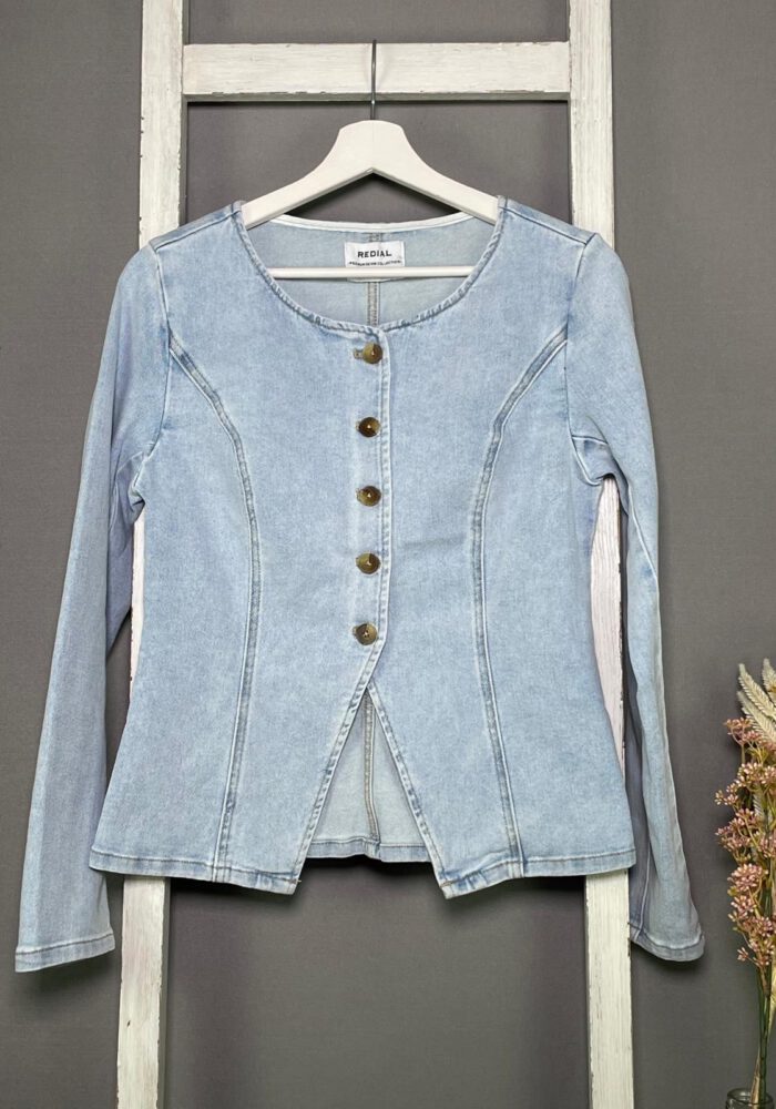Taillierte Jeansjacke mit Marmor-Knöpfen