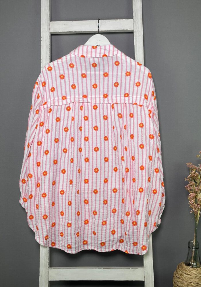 Musselinbluse mit Streifen & Blumen