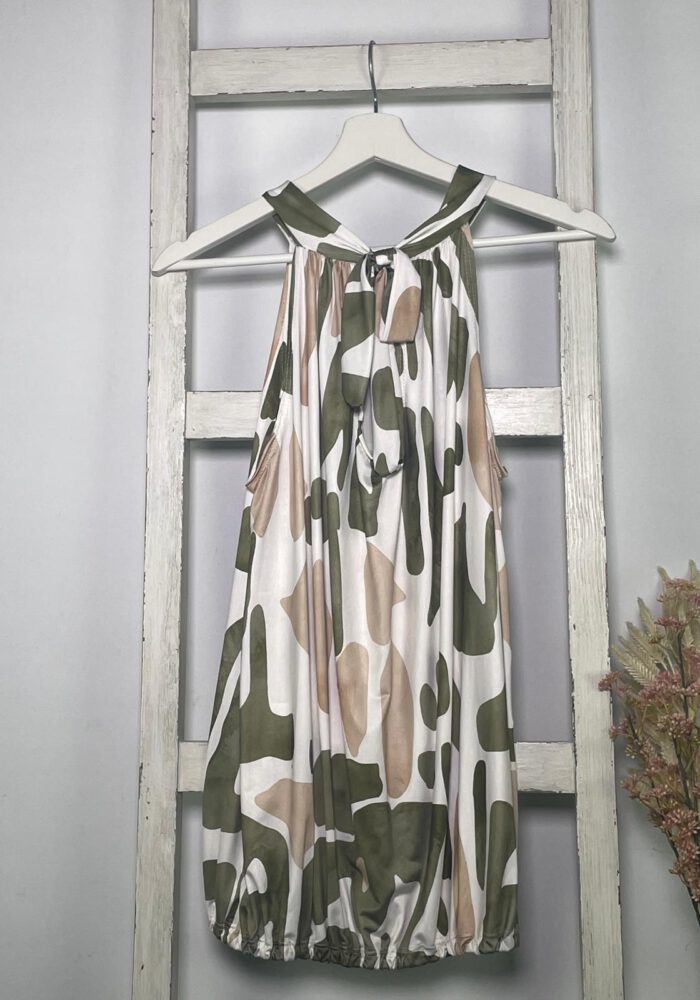 Gemustertes Travel Stoff Highnecktop khaki/beige/wollweiß