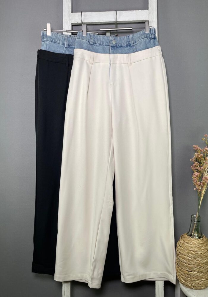 Wide Leg Anzughose mit Jeanseinsatz