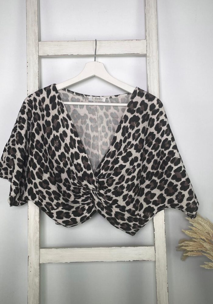 Crop Leo Musselinbluse mit Wrap Detail