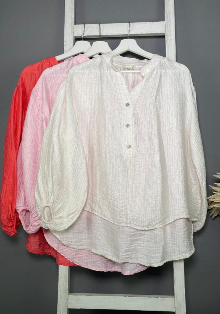 Crinkle Musselin Bluse mit Knopfleiste