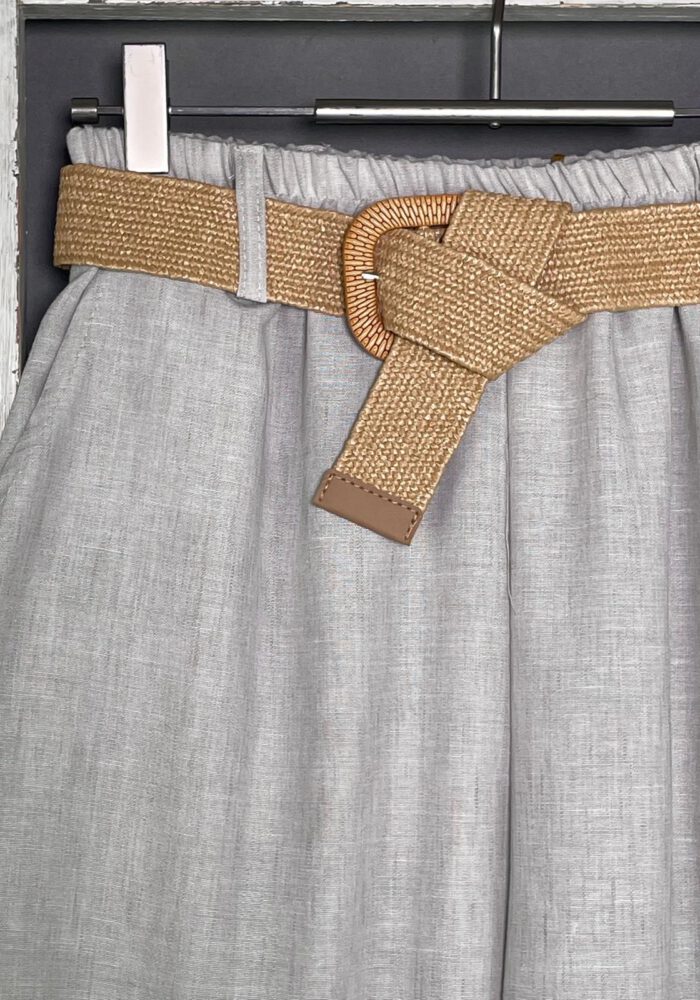 Leinen-Mix Hose mit Bastgürtel