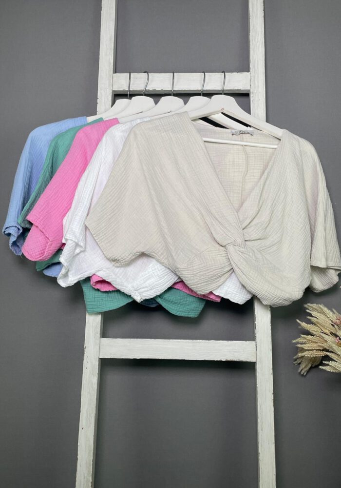 Crop-Musselin Bluse mit Wrap Detail