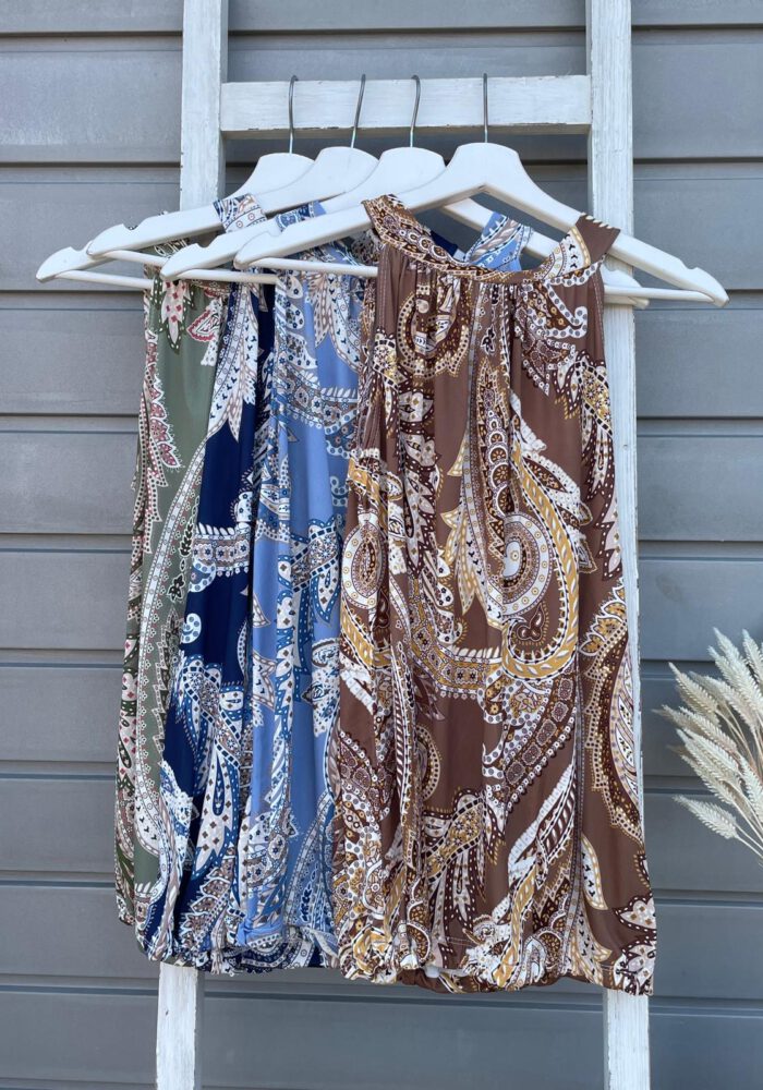 Gemustertes Travel Stoff Highnecktop mit Paisley Muster
