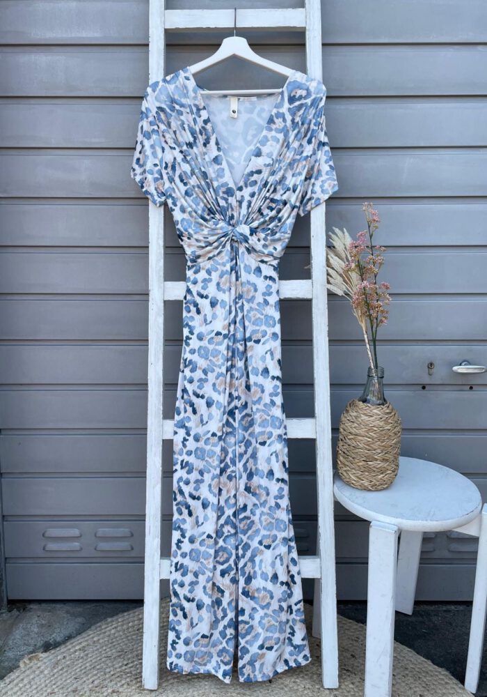 Maxikleid im Travel Stoff Material mit blau Leo-Muster
