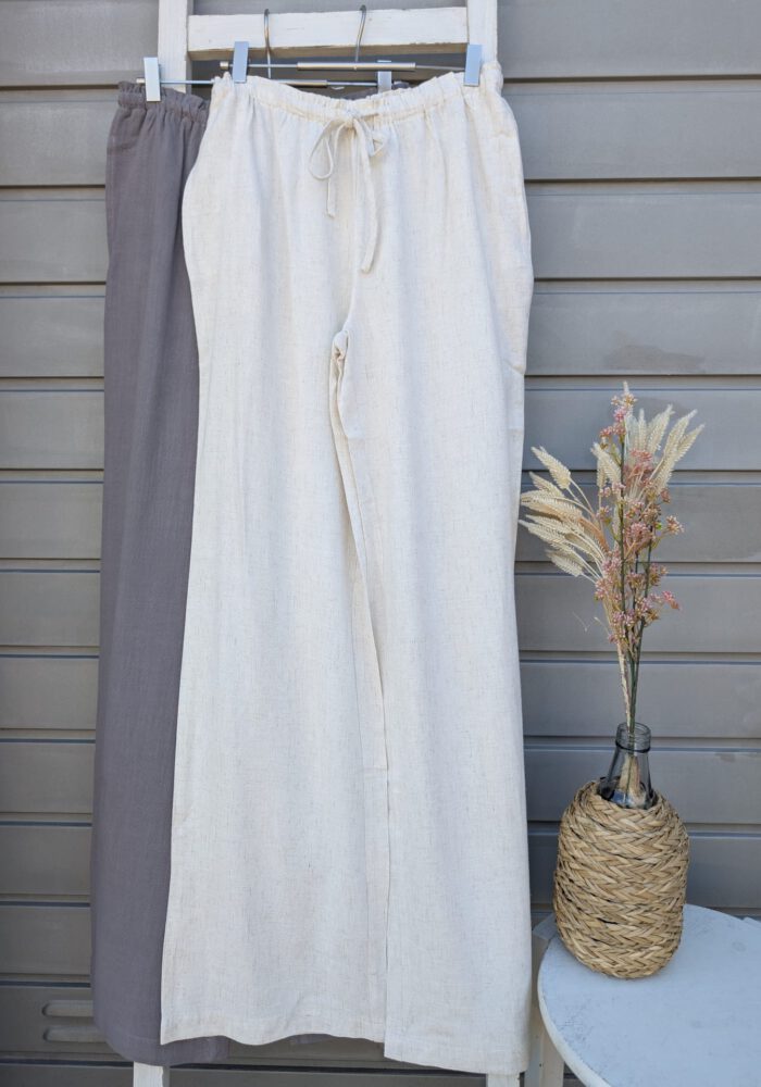 Leinen-Mix Hose mit gerafftem Bund