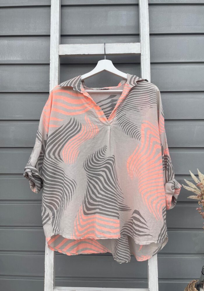 Dünne Baumwoll-Bluse mit V-Ausschnitt und Muster