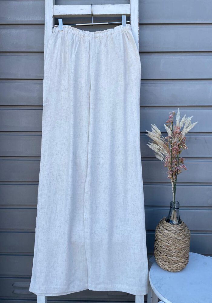 Leinen-Mix Hose mit gerafftem Bund