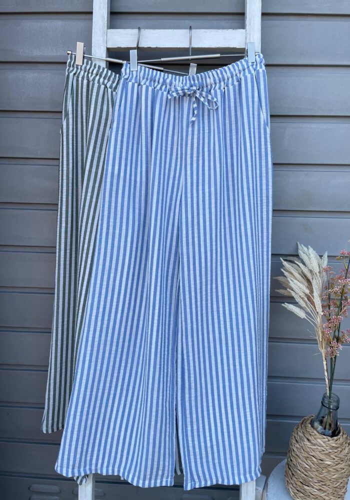 Gestreifte Wide Leg Hose mit Kordeleinzug