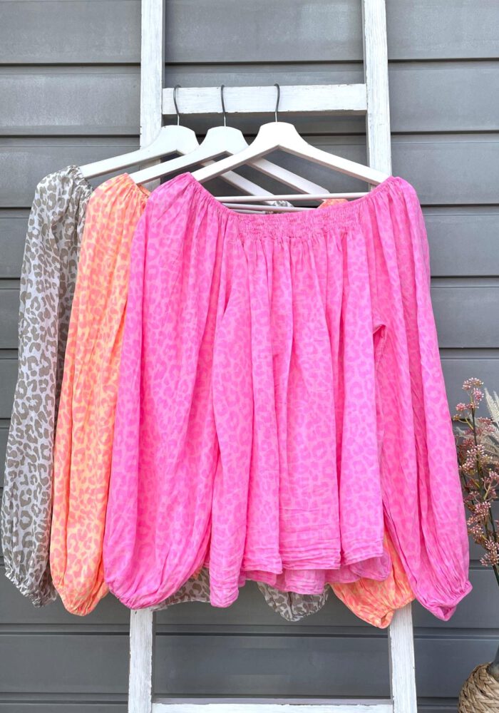 Dünne Musselin Neon Leo Carmenbluse