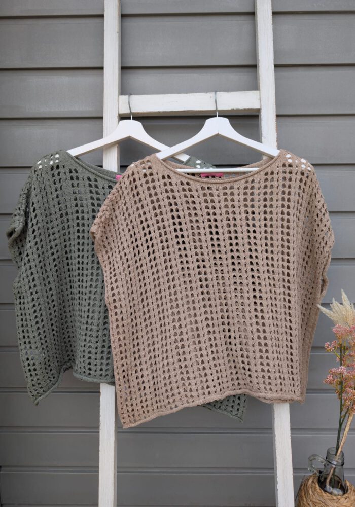 Kurzarm Lochstrick Pullover