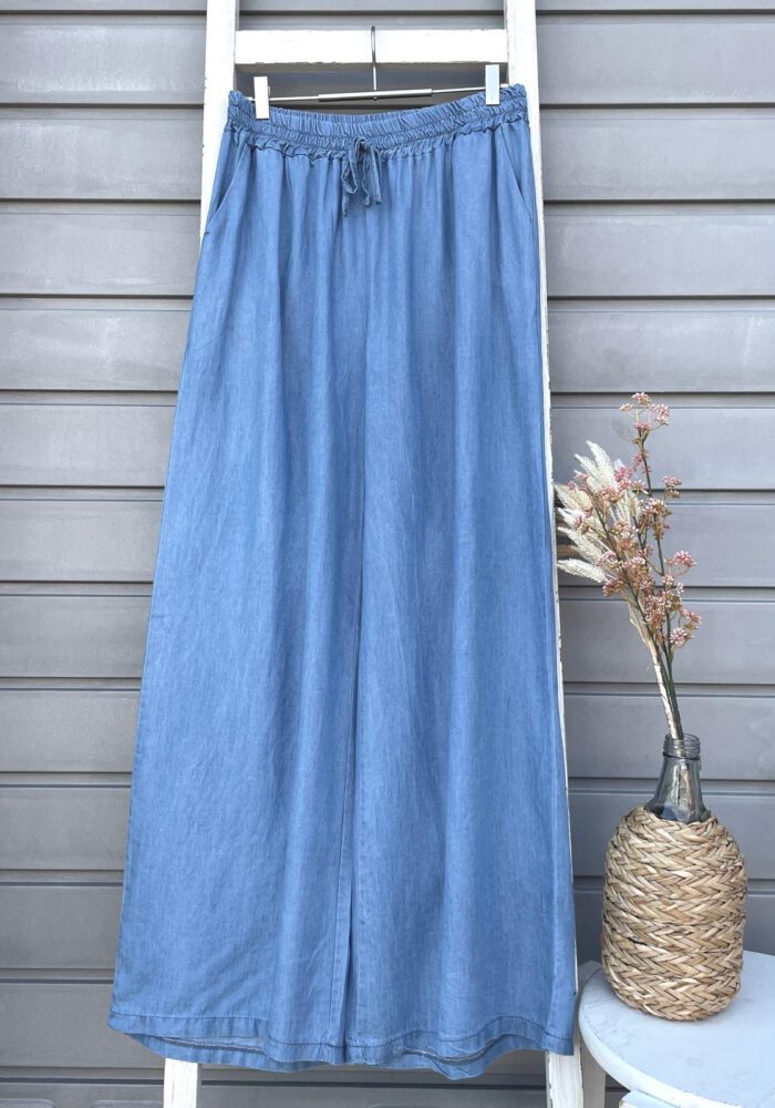 Denim Wide Leg Hose mit Smoked Bund