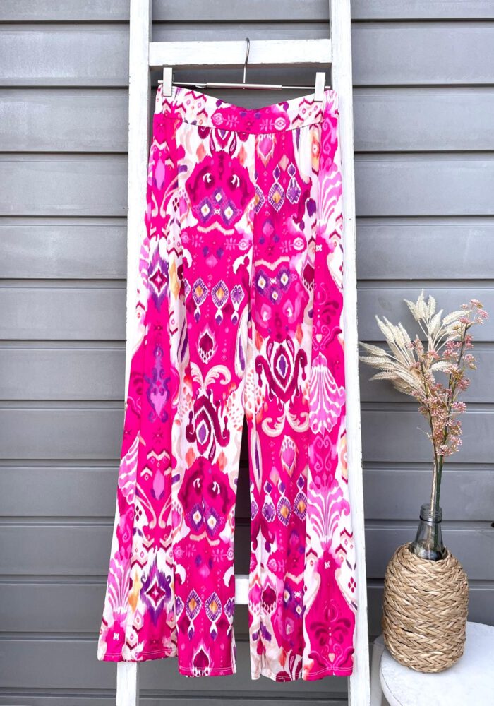 Gemusterte Travel Stoff Hose PINK ORIENTAL